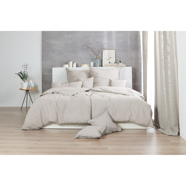 Renforce-Bettwäsche Stonewashed Pure - Baumwolle - Beige - 135 x 200 cm + Kissen 80 x 80 cm - 2-teilig