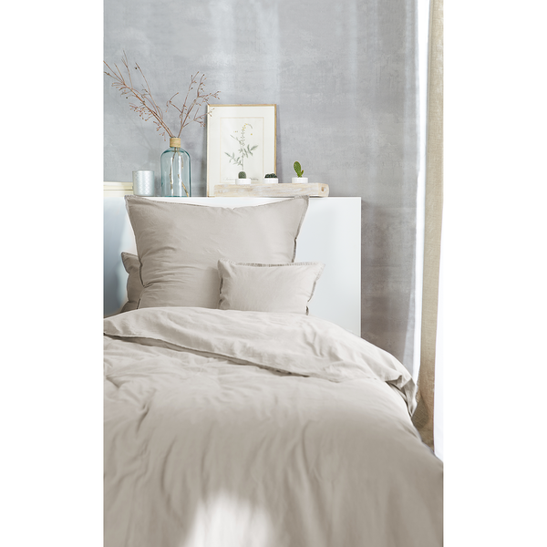 Renforce-Bettwäsche Stonewashed Pure - Baumwolle - Beige - 135 x 200 cm + Kissen 80 x 80 cm - 2-teilig