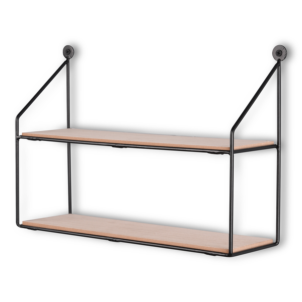 Wandregal Cuddalore - Metall - Schwarz / Eiche Dekor