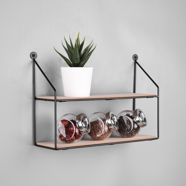 Wandregal Cuddalore - Metall - Schwarz / Eiche Dekor