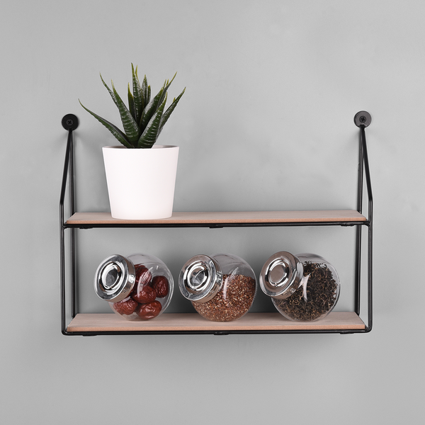 Wandregal Cuddalore - Metall - Schwarz / Eiche Dekor