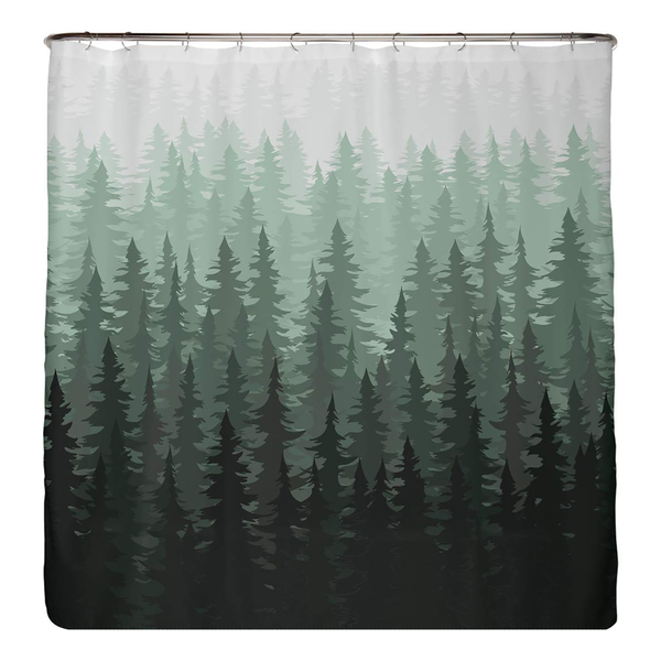 Anti-Schimmel Duschvorhang Tannenwald - Polyester - Grün - 180 x 180 cm