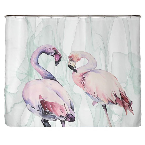 Recycling-Duschvorhang Loving Flamingos - Polyester - Mehrfarbig