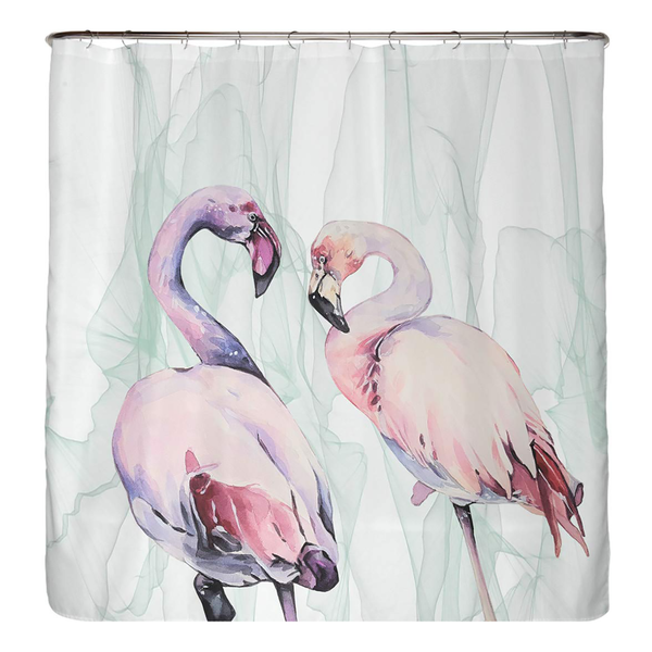 Duschvorhang Loving Flamingos - Polyester - Mehrfarbig - 180 x 200 cm