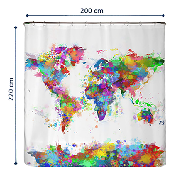Anti-Schimmel Duschvorhang Weltkarte - Polyester - Mehrfarbig - 200 x 220 cm