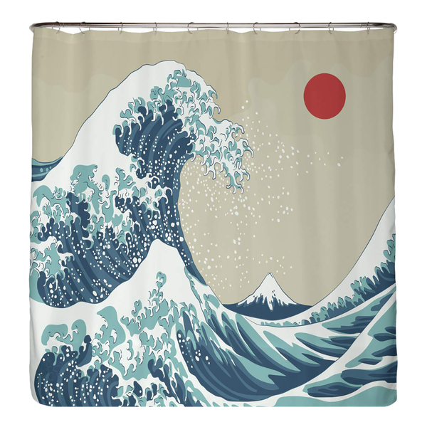 Anti-Schimmel Duschvorhang Japan Welle - Polyester - Blau