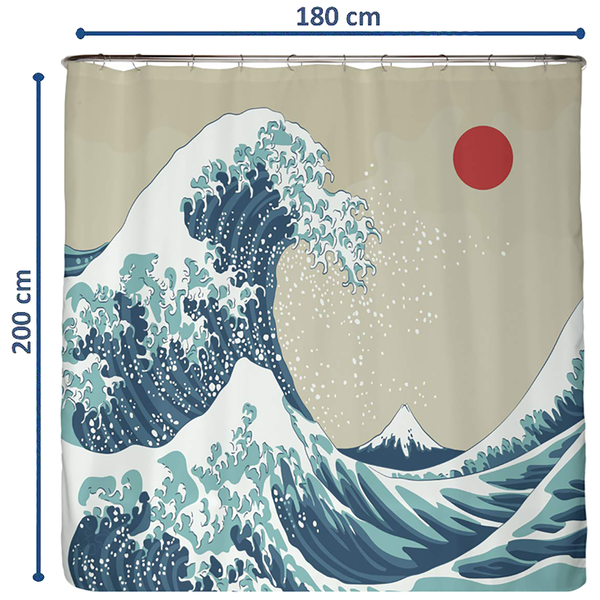 Anti-Schimmel Duschvorhang Japan Welle - Polyester - Blau