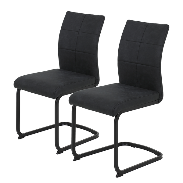 Freischwinger Playa (2er-Set) - Microfaser / Stahl - Anthrazit / Schwarz
