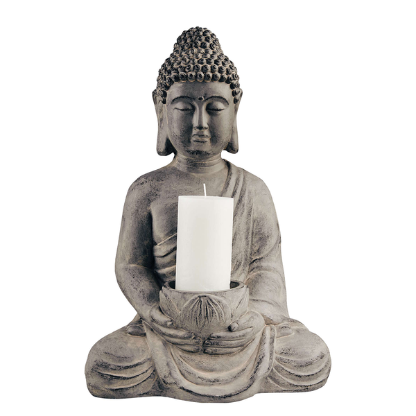 Kerzenhalter BUDDHA - Kaolinit / Steinpulver - Grau - Höhe: 46 cm