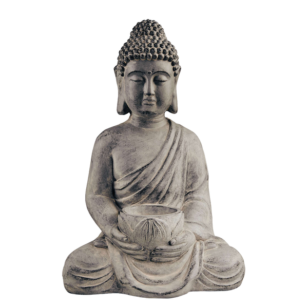 Kerzenhalter BUDDHA - Kaolinit / Steinpulver - Grau - Höhe: 46 cm