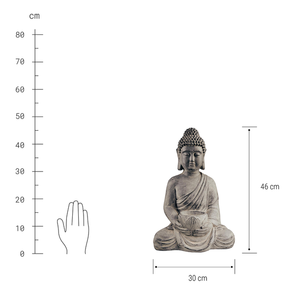 Kerzenhalter BUDDHA - Kaolinit / Steinpulver - Grau - Höhe: 46 cm