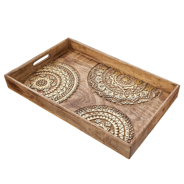 Tablett BALI - Mangoholz - Braun / Gold