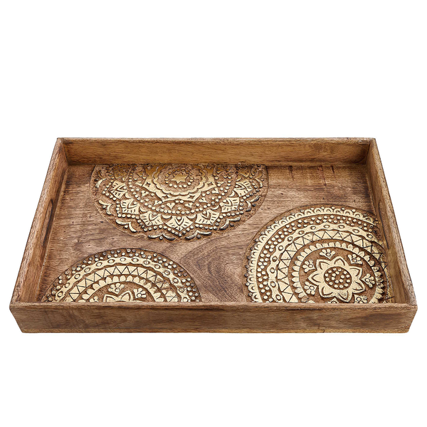 Tablett BALI - Mangoholz - Braun / Gold
