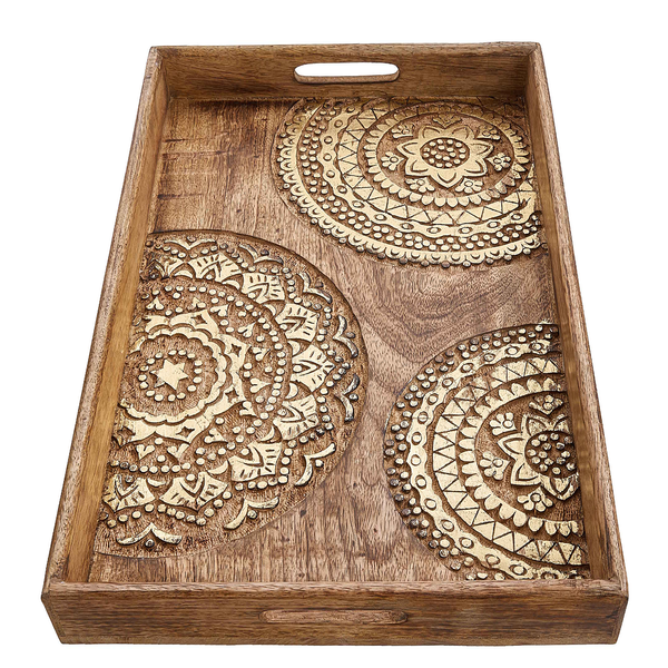 Tablett BALI - Mangoholz - Braun / Gold