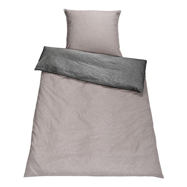 Chambray-Bettwäsche Tammy - Baumwollstoff - Hellgrau - 135 x 200 cm + Kissen 80 x 80 cm