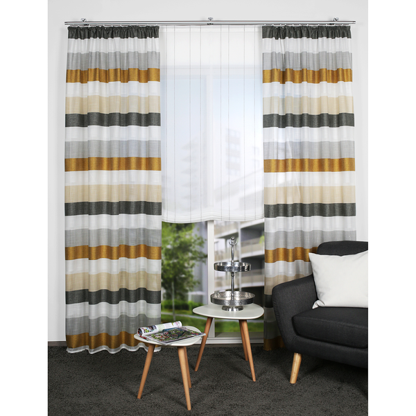 Vorhang mit Kräuselband Olav - Polyester - Anthrazit / Gold - 140 x 295 cm