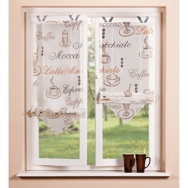 Bändchenrollo Tofty - Polyester - Beige / Weiß / Braun