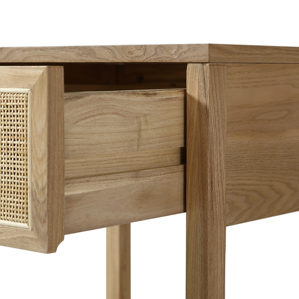 Nachttisch TAYLOR - Rattan / Eiche teilmassiv - Beige / Eiche