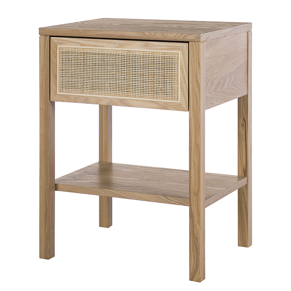 Nachttisch TAYLOR - Rattan / Eiche teilmassiv - Beige / Eiche