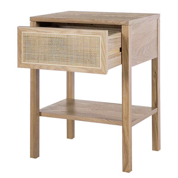Nachttisch TAYLOR - Rattan / Eiche teilmassiv - Beige / Eiche