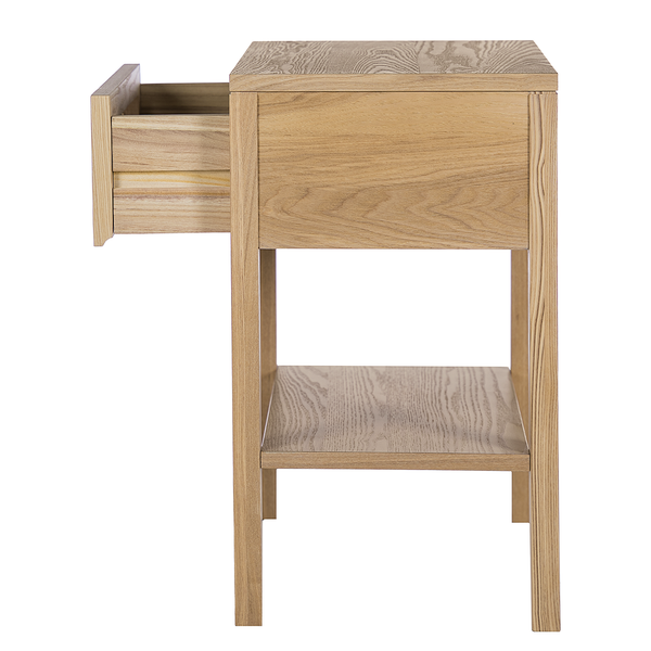 Nachttisch TAYLOR - Rattan / Eiche teilmassiv - Beige / Eiche