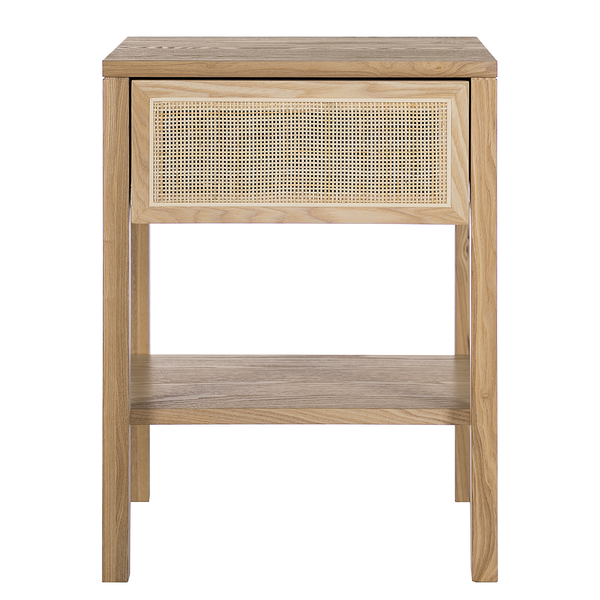 Nachttisch TAYLOR - Rattan / Eiche teilmassiv - Beige / Eiche