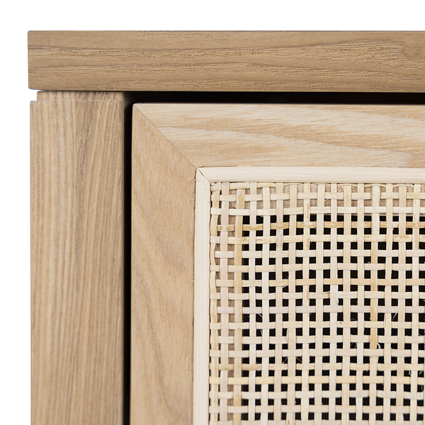 Nachttisch TAYLOR - Rattan / Eiche teilmassiv - Beige / Eiche