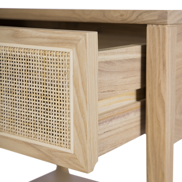 Nachttisch TAYLOR - Rattan / Eiche teilmassiv - Beige / Eiche