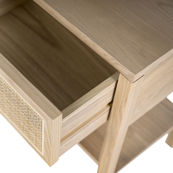 Nachttisch TAYLOR - Rattan / Eiche teilmassiv - Beige / Eiche