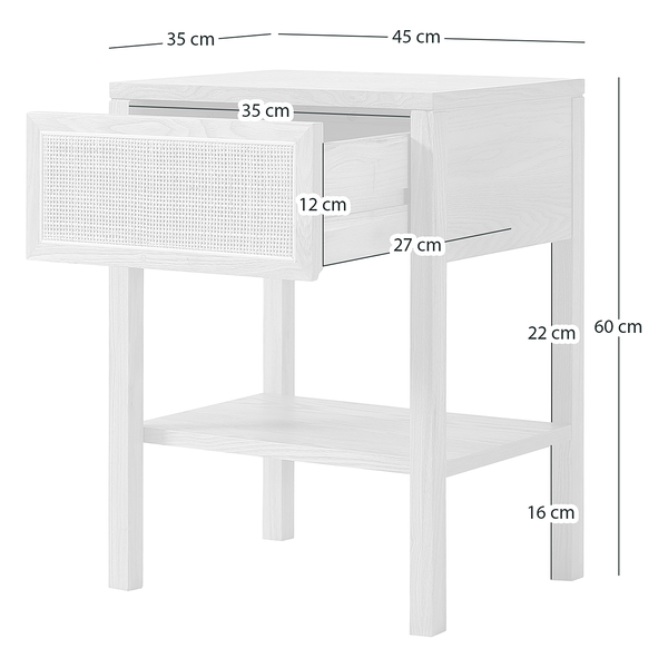 Nachttisch TAYLOR - Rattan / Eiche teilmassiv - Beige / Eiche