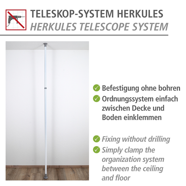 Teleskop-Kleiderstange Herkules I - Metall - Weiß / Hellgrau - 1er Set