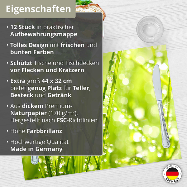 Tischset Grashalme in Sonne (12er-Set) - Papier - Mehrfarbig