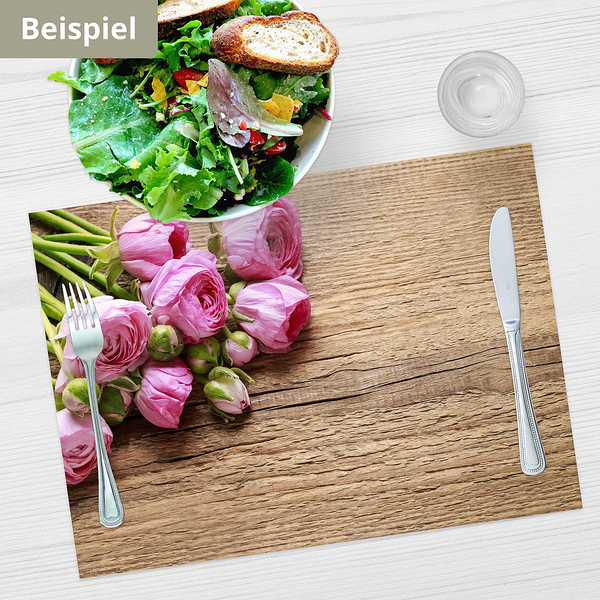 Tischset Rosen auf Holz (12er-Set) - Papier - Mehrfarbig