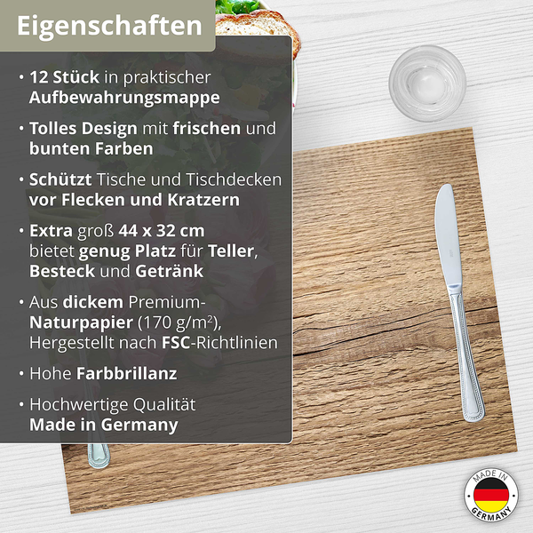 Tischset Rosen auf Holz (12er-Set) - Papier - Mehrfarbig