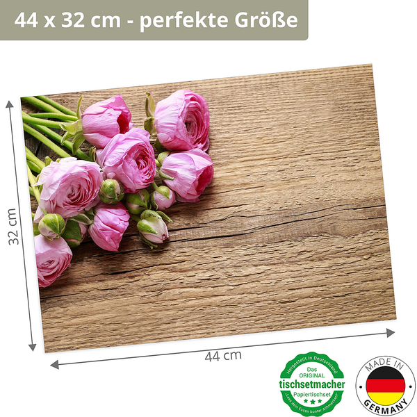 Tischset Rosen auf Holz (12er-Set) - Papier - Mehrfarbig