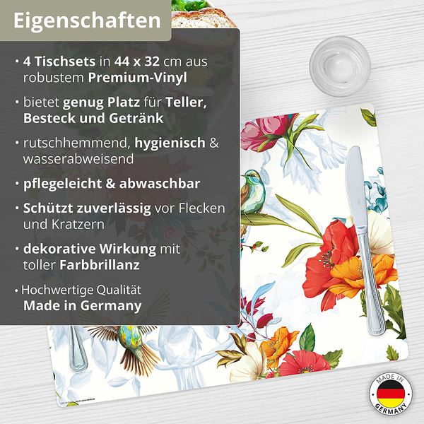 Tischset Kolibris (4er-Set) - Vinyl - Mehrfarbig