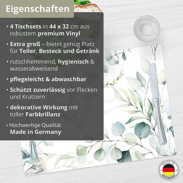 Tischset Wasserfarbe (4er-Set) - Vinyl - Grün