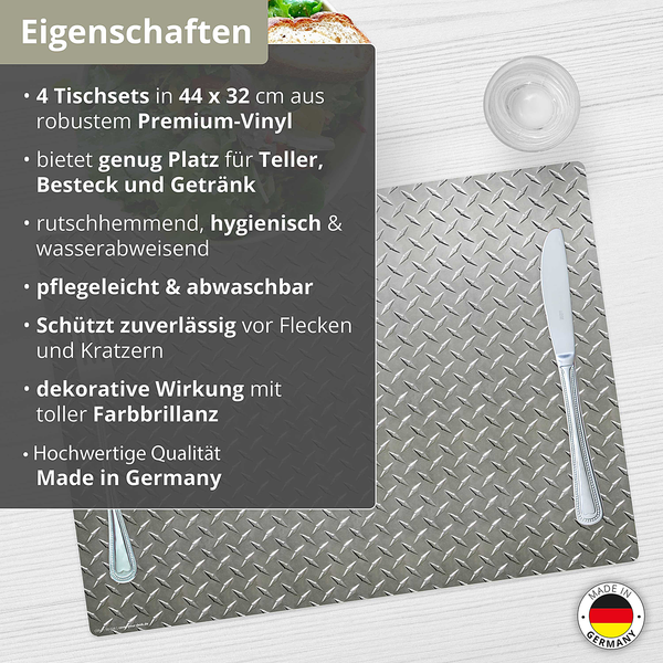 Tischset Stahlblech Riffe (4er-Set) - Vinyl - Silber