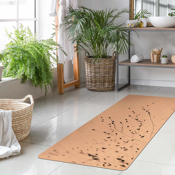 Läufer/Yogamatte Zarte Gräser - Oberfläche: Kork / Unterseite: Naturkautschuk - Schwarz / Weiß