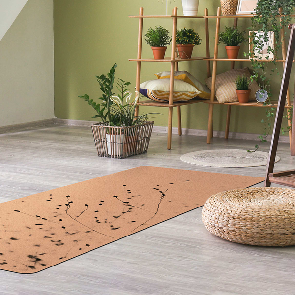 Läufer/Yogamatte Zarte Gräser - Oberfläche: Kork / Unterseite: Naturkautschuk - Schwarz / Weiß