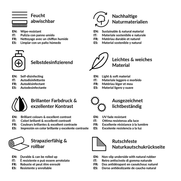 Läufer/Yogamatte Zarte Gräser - Oberfläche: Kork / Unterseite: Naturkautschuk - Schwarz / Weiß