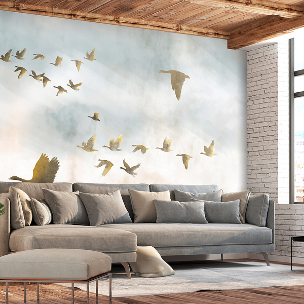 Vlies Fototapete Golden Geese - Premium Vlies - Mehrfarbig - 450 x 315 cm