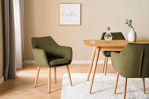 Armlehnenstuhl NICHOLAS - Cordstoff Winka: Olivegrün - Einzelstuhl