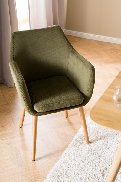 Armlehnenstuhl NICHOLAS - Cordstoff Winka: Olivegrün - Einzelstuhl