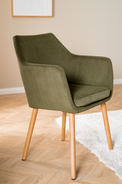 Armlehnenstuhl NICHOLAS - Cordstoff Winka: Olivegrün - Einzelstuhl