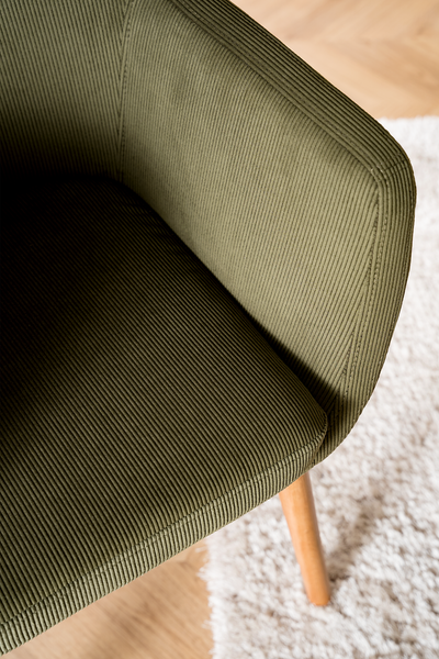 Armlehnenstuhl NICHOLAS - Cordstoff Winka: Olivegrün - Einzelstuhl