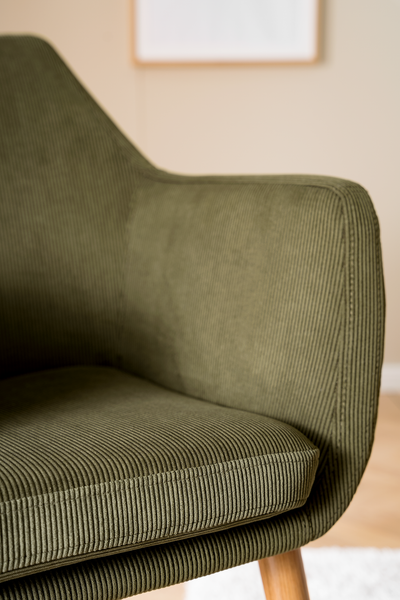 Armlehnenstuhl NICHOLAS - Cordstoff Winka: Olivegrün - Einzelstuhl