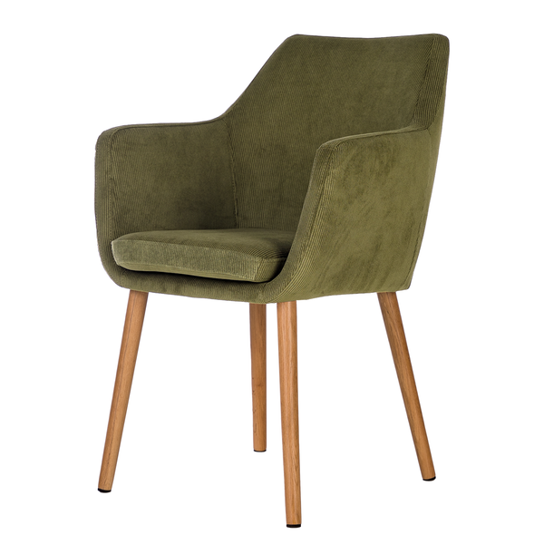 Armlehnenstuhl NICHOLAS - Cordstoff Winka: Olivegrün - Einzelstuhl