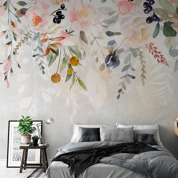 Vlies Fototapete Spring Flowers - Premium Vlies - Grau - Breite: 200 cm