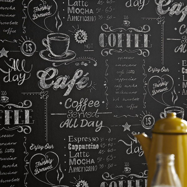 Vliestapete Coffeeshop - Vlies - Schwarz